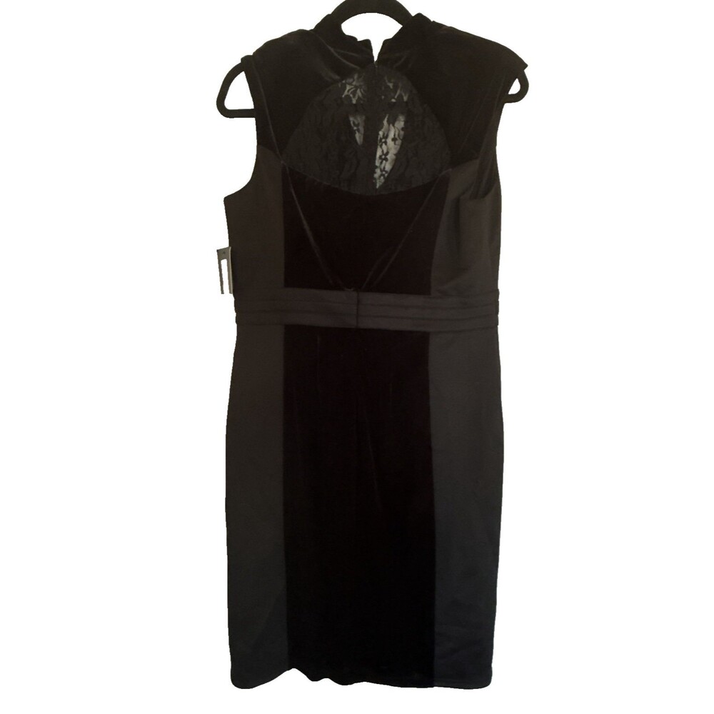 NEW Ellen Tracy Black Velvet Panel Sheath Dress Lace Back Cocktail Party Sz 12